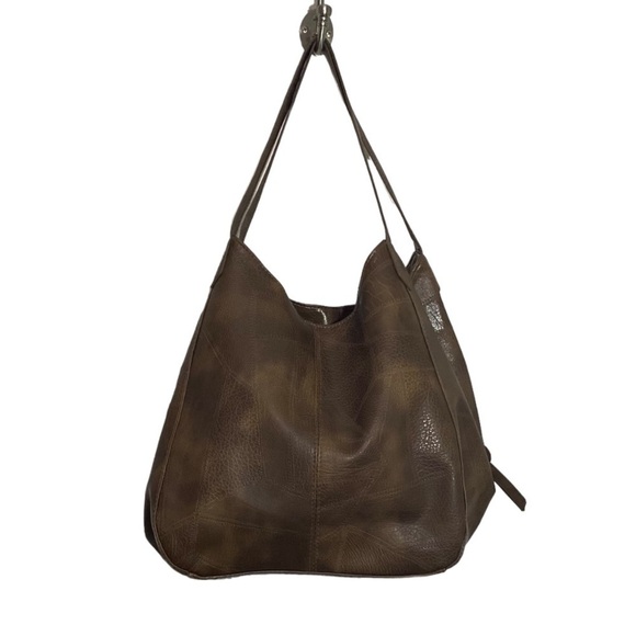 JINGPIN - MULTI TONE BROWN FAUX LEATHER BOHO STYLE - SHOULDER BAG / PURSE - S2 - Picture 2 of 14